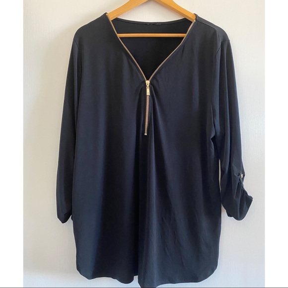 Tops - Black Blouse Gold Zipper